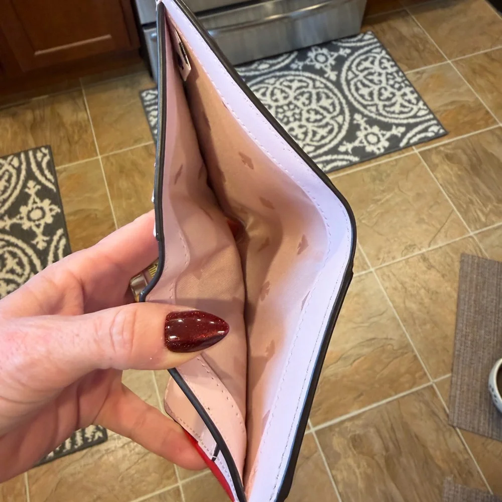 kate spade red pink floral heart zip wallet with gold logo - Picture 4 of 5